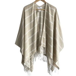 Zighilli Coastal Fringe Wrap Women’s O/S Beige White Striped Shawl Boho Beachy